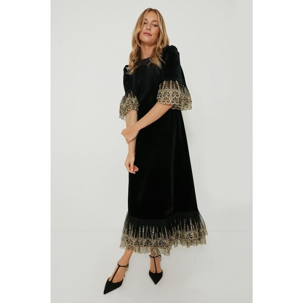 Tuckernuck Pomander Place Black Lillith Gold Lace Midi Dress Formal Size L